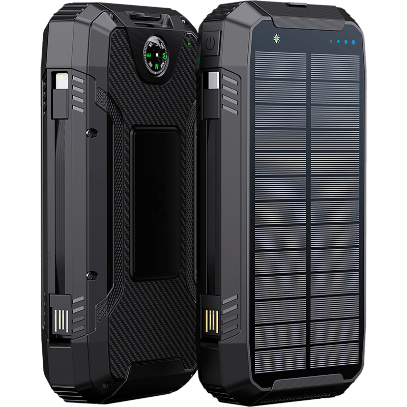 Powerbank do telefonu 20 000 mAh + PD Type C 20W + Solar + Indukcja + LED czarny przód i tył
